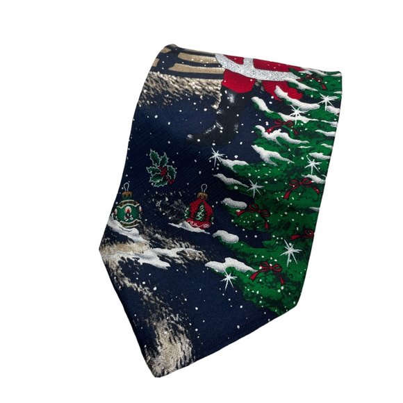 Holidays By MMG Blue Santa Snow Christmas XMAS Classic Silk Necktie - Picture 7 of 7